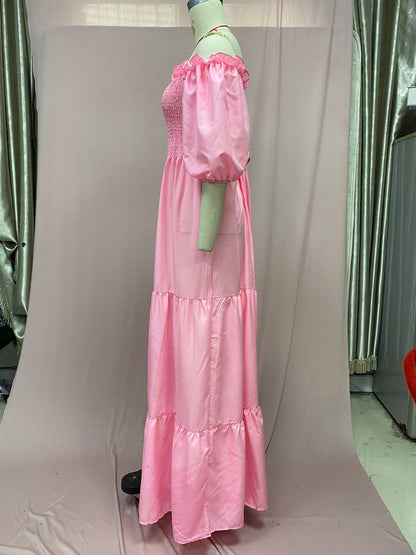 2025 Cross-Border New Spring and Summer European and American Clothing Dress One-Shoulder Floral Off-Shoulder Long Color Fairy Skirt