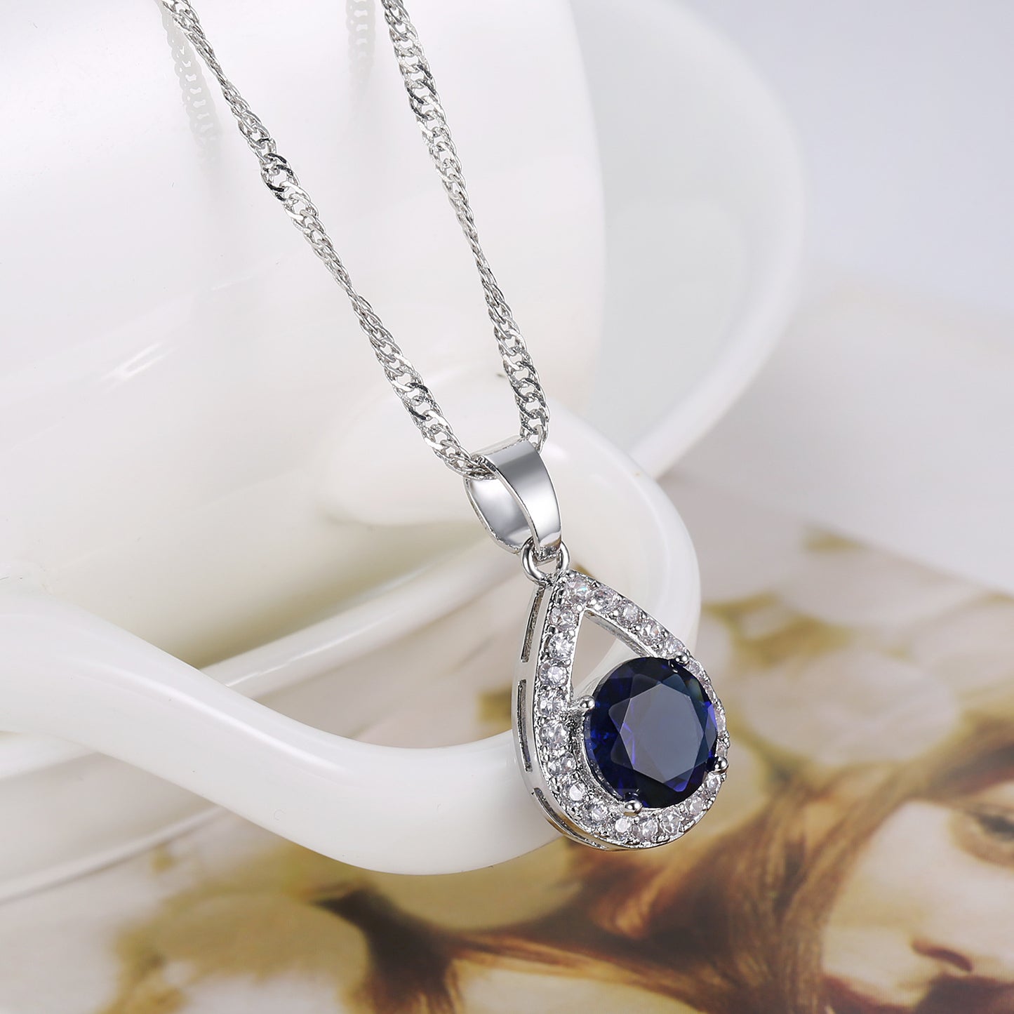 Cross-border ins trendy line jewelry suit angel tears water drop necklace earrings literary female zircon jewelry suit