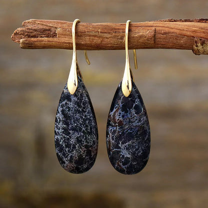 European and American Bohemian Emperor Stone Water Drop Pendant Earrings Natural Stone Independent Brand Jewelry Geometric Saturn