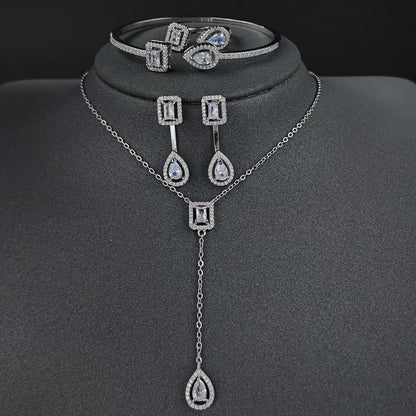 Cross Border jewelry Set Long Zircon Earrings Ring Necklace Jewelry Four Piece Set Hot Sale J6177