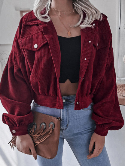 Ins Style Autumn and Winter European and American Lantern Long-Sleeved Corduroy Casual Short Outwear Jacket Amazon Hot Cross-Border Women's Clothing