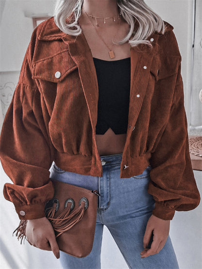 Ins Style Autumn and Winter European and American Lantern Long-Sleeved Corduroy Casual Short Outwear Jacket Amazon Hot Cross-Border Women's Clothing