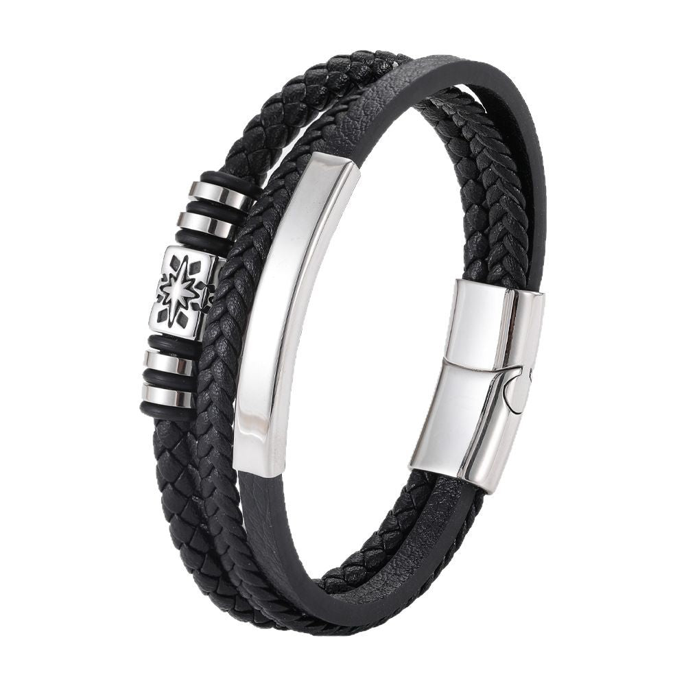 Cross-Border New Leather Rope Bracelet European and American Stainless Steel Multi-Layer Leather Braided Bracelet Jewelry Men's Jewelry