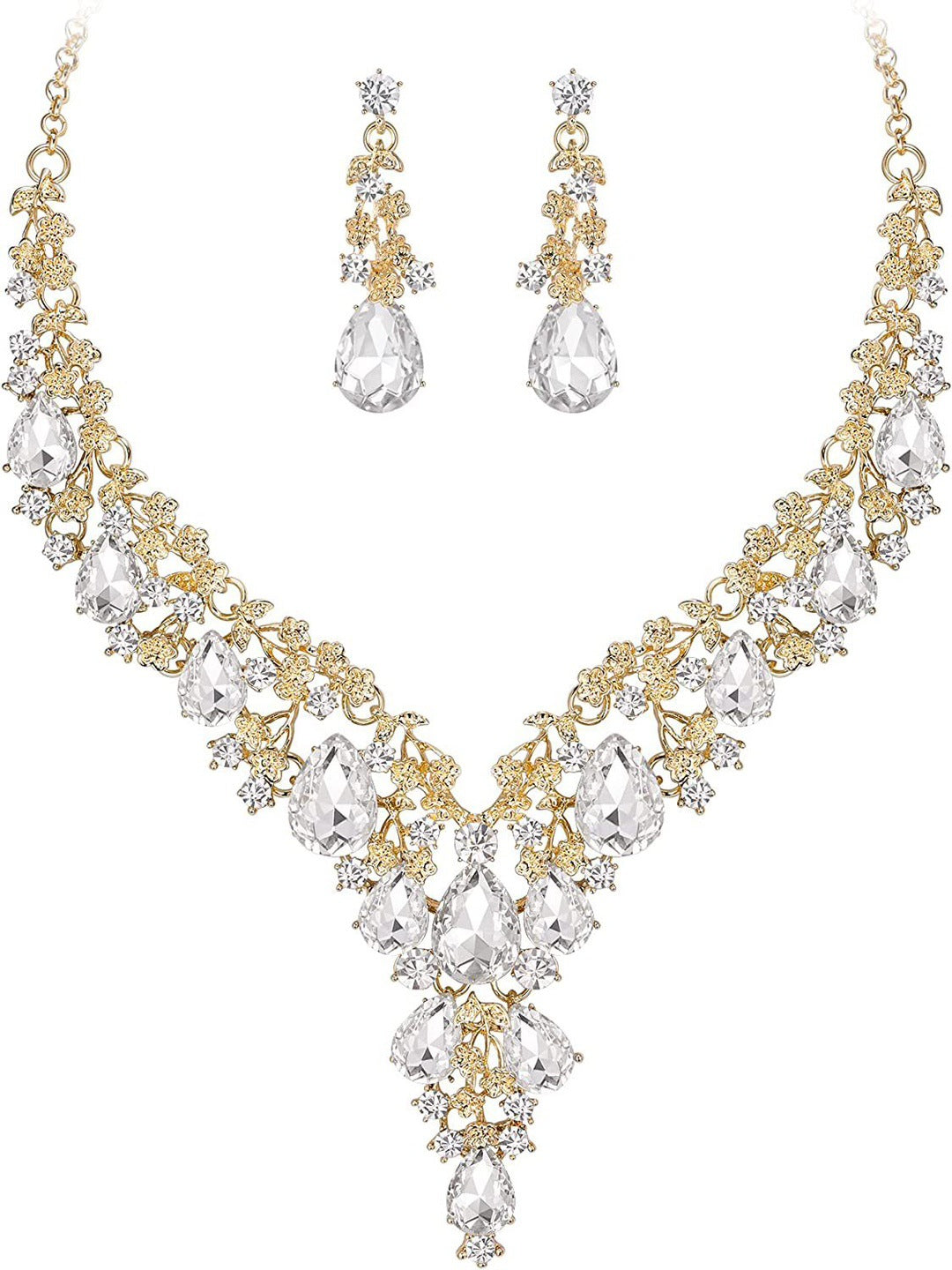 Factory Direct Sales of Cross-Border Popular Water Drop Necklace and Earrings Jewelry Sets, Wedding Dresses, Evening Wear, New Jewelry Accessories