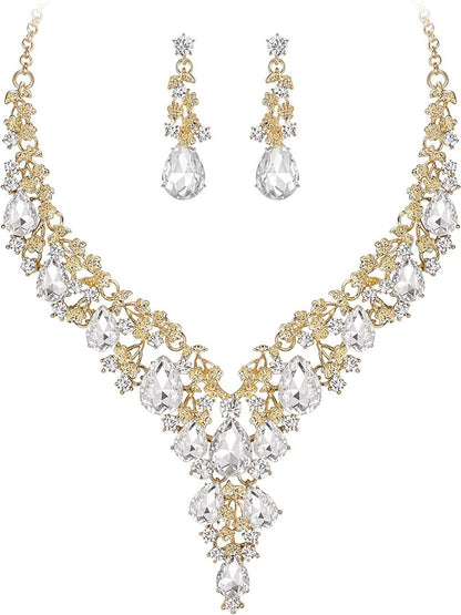 Factory Direct Sales of Cross-Border Popular Water Drop Necklace and Earrings Jewelry Sets, Wedding Dresses, Evening Wear, New Jewelry Accessories