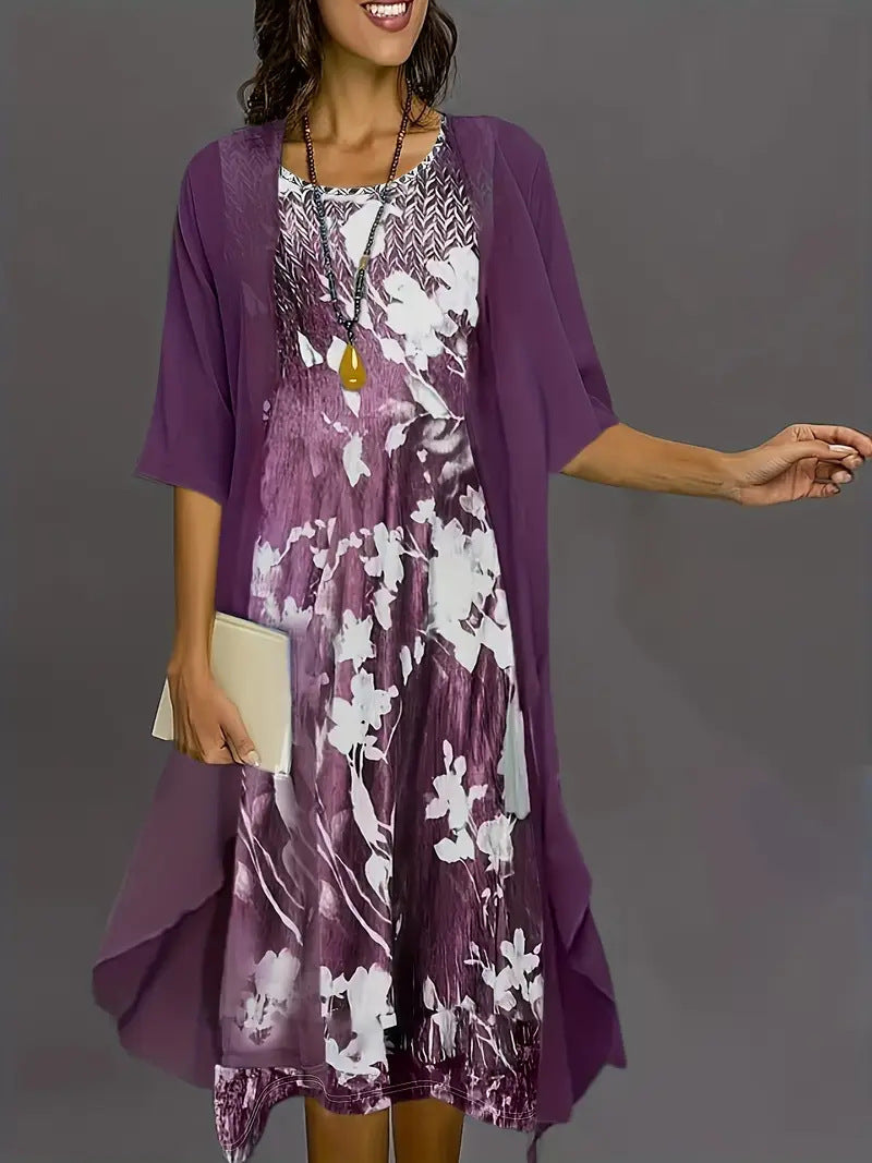 2023 European and American Hot Selling Independent Site Amazon Wish Spring & Fall Fashionable and Elegant Chiffon Dress Two-Piece Set