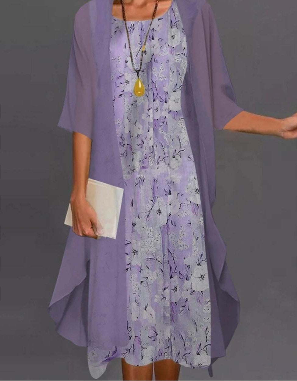 2023 European and American Hot Selling Independent Site Amazon Wish Spring & Fall Fashionable and Elegant Chiffon Dress Two-Piece Set