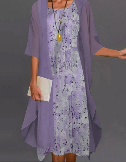 2023 European and American Hot Selling Independent Site Amazon Wish Spring & Fall Fashionable and Elegant Chiffon Dress Two-Piece Set