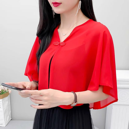 Thin Small Shawl Summer Dress with Sling Skirt Air-conditioning Shirt Women's Cardigan Outer Chiffon Ethnic Style Silver Buckle Small Coat