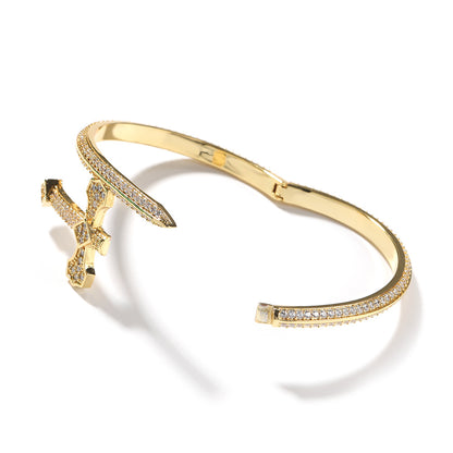 Hip-hop ancient cute European and American new sword of justice bracelet copper inlaid zircon full diamond trend Joker jewelry wholesale