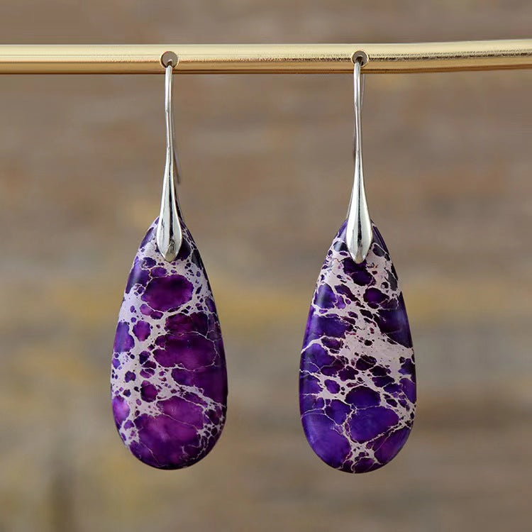 European and American Bohemian Emperor Stone Water Drop Pendant Earrings Natural Stone Independent Brand Jewelry Geometric Saturn