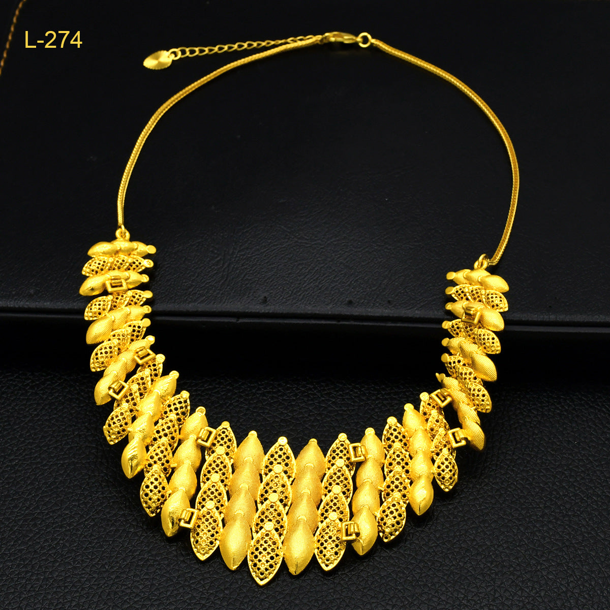 Imitation gold flower necklace earrings suit Dubai India Nigeria brass gold plated women wedding jewelry lot
