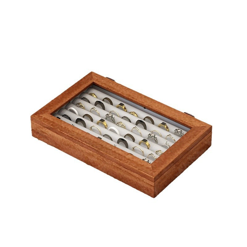 Solid Wood Flannel Jewelry Box Storage Box Ring Necklace Earrings Earrings Desktop Display Box Vintage