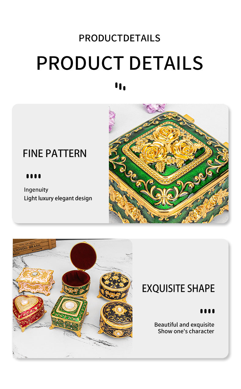 Cross-border E-commerce European-style Retro Metal Jewelry Box Exquisite Enamel Color Necklace Jewelry Storage Box Princess Jewelry Box