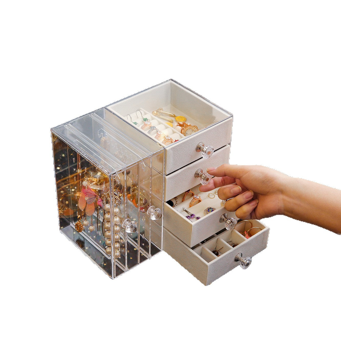 Multi-Layer Jewelry Rack Drawer Transparent Earring Box Storage Jewelry Box Dressing Table Dustproof Earring Organizer
