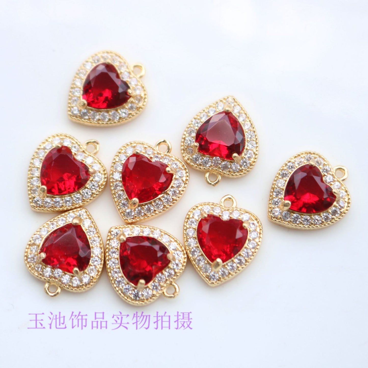 Copper Inlaid Zircon Claw Diamond Colorful Heart Pendant Pendant Necklace Bracelet Earrings DIY Handmade Jewelry Accessories