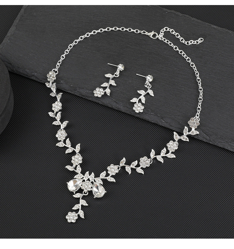 European and American Jewelry Necklaces and Earrings Set High-End Three-Piece Set Bridal Wedding Accessories New Foreign Trade Cross-Border Supply