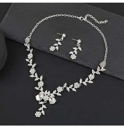 European and American Jewelry Necklaces and Earrings Set High-End Three-Piece Set Bridal Wedding Accessories New Foreign Trade Cross-Border Supply