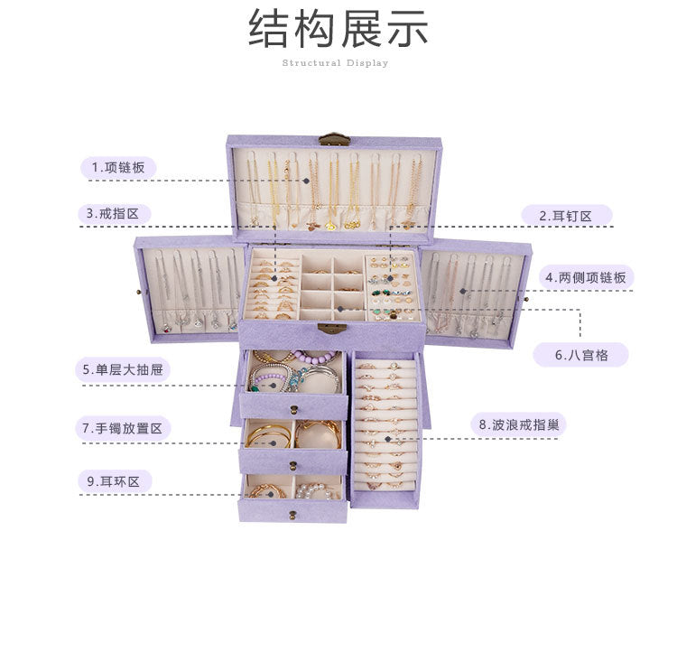 Storage Jewelry Box 2025 New High-End Multi-Layered High-End Necklace Ring Bracelet Large-Capacity Jewelry Box