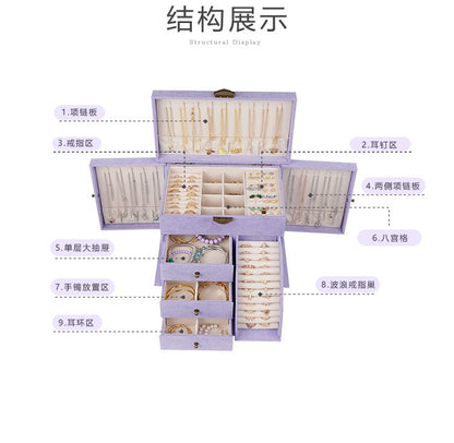 Storage Jewelry Box 2025 New High-End Multi-Layered High-End Necklace Ring Bracelet Large-Capacity Jewelry Box
