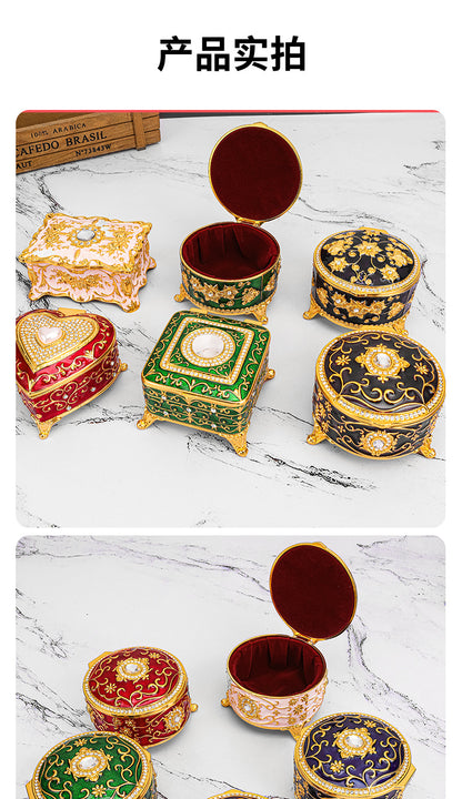 European Style Retro Light Luxury Princess Jewelry Box Metal Jewelry Box Exquisite Enamel Color Necklace Jewelry High-end Storage Box