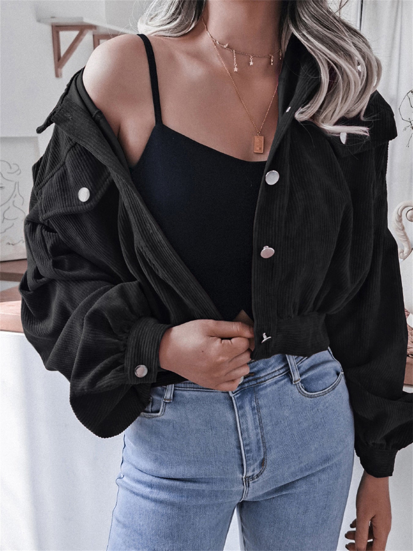 Ins Style Autumn and Winter European and American Lantern Long-Sleeved Corduroy Casual Short Outwear Jacket Amazon Hot Cross-Border Women's Clothing