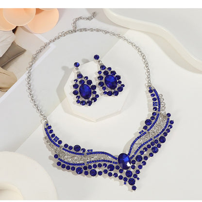European and American Export Jewelry Bridal Jewelry Accessories Necklace Earrings Set Live Performance Crystal V-Shaped Clavicle Chain for Women