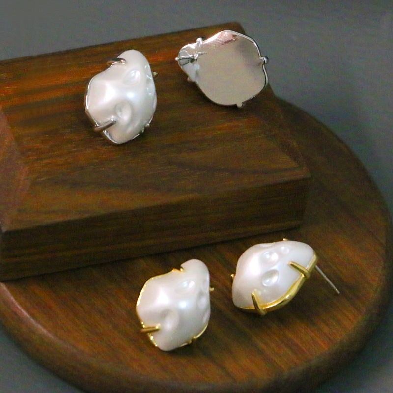 Qingdao jewelry Imitation Baroque style special-shaped pearl earrings s925 silver needle elegant personality retro earrings