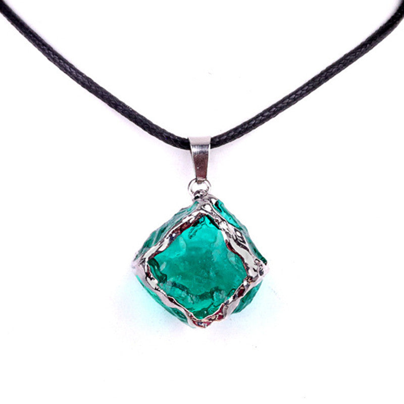 Imitation Crystal Rough Stone Square Electroplated Colorful Pendant Artificial Crystal Sugar Cube Necklace DIY Jewelry Pendant