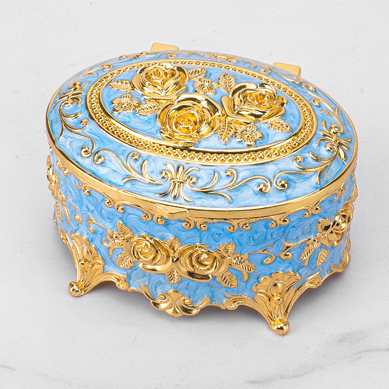 European Style Retro Light Luxury Princess Jewelry Box Metal Jewelry Box Exquisite Enamel Color Necklace Jewelry High-end Storage Box