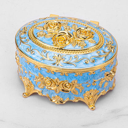 European Style Retro Light Luxury Princess Jewelry Box Metal Jewelry Box Exquisite Enamel Color Necklace Jewelry High-end Storage Box