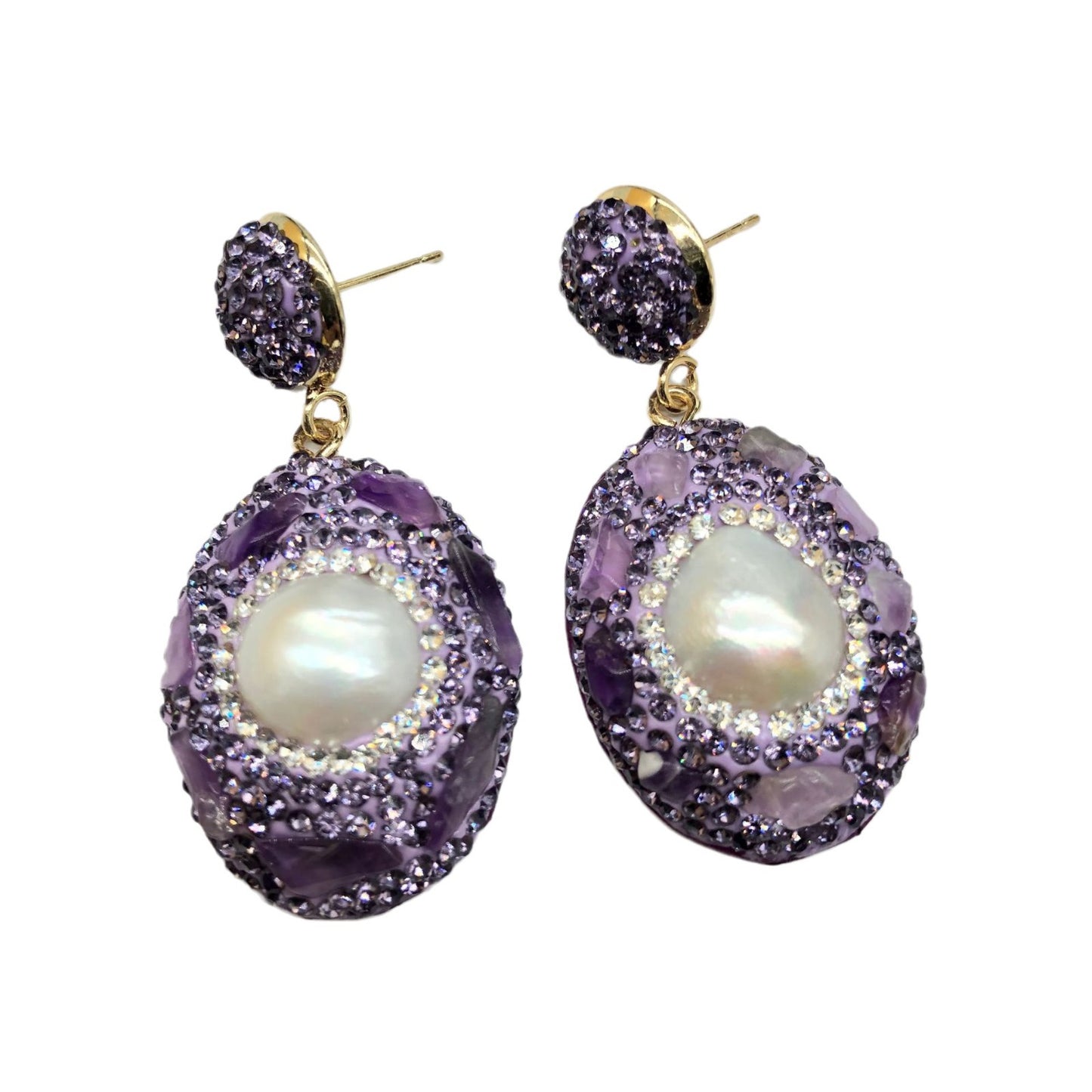 Purple Snakeskin Pearl Jewelry suit Ring Earrings Bracelet Women's Handmade Inlaid Amethyst Diamond Personality Fashion