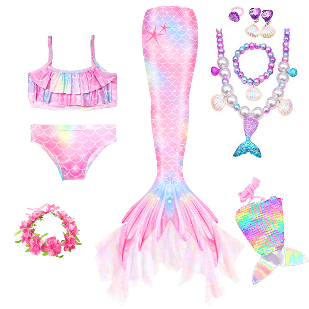 Girls Mermaid Swimsuit Mermaid Tail with Gauze Ariel Princess Swimsuit Children's Swimsuit