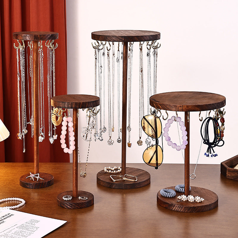 Walnut Color Creative Round Hook Necklace Display Stand Sweater Chain Jewelry Stand Stall Live Broadcast Jewelry Stand Solid Wood