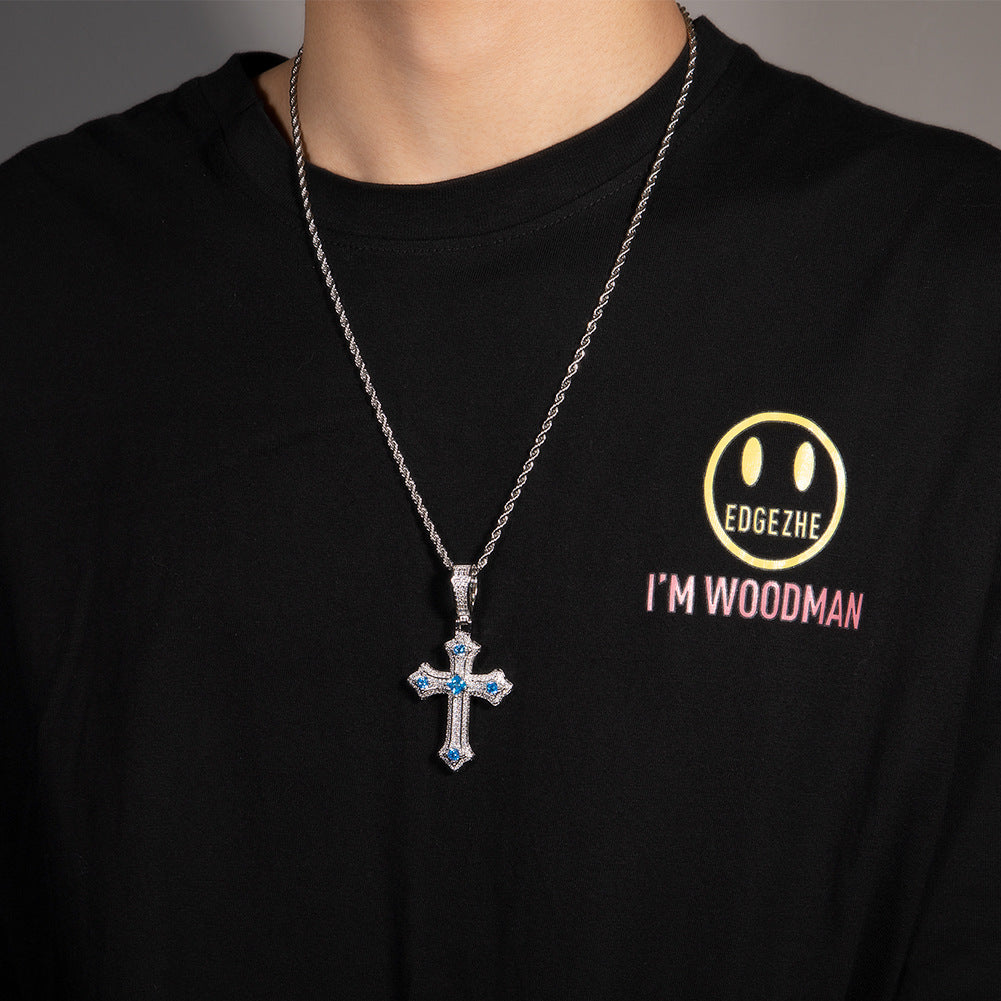 Europe and the United States cross-border jewelry hip-hop cross diamond pendant necklace retro niche Joker Net red necklace wholesale