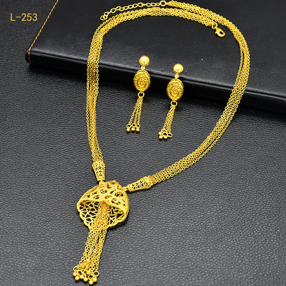 Imitation gold flower necklace earrings suit Dubai India Nigeria brass gold plated women wedding jewelry lot