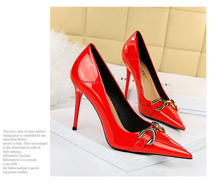 Luxury Women Pumps Metal Belt Buckle High Heels Patent Leather Women Heels Stilettos Career OL Office Shoes Plus Size 41 42 43