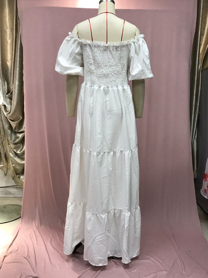 2025 Cross-Border New Spring and Summer European and American Clothing Dress One-Shoulder Floral Off-Shoulder Long Color Fairy Skirt