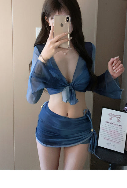 Swimsuit Women's Bikini Four-Piece Split Slimming Look Small Breasts 2025 New Long-Sleeved Hot Spring Girl Swimsuit High-End