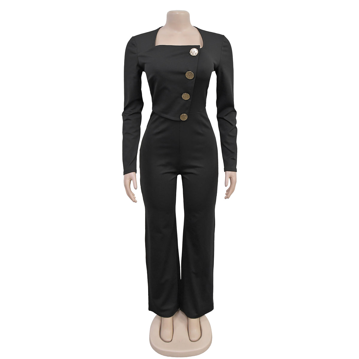 CM.YAYA Elegant Button Long Sleeve Irregular Girl Jumpsuits 2025 Spring Women's Overalls Outfits Night Club Streetwear One Piece