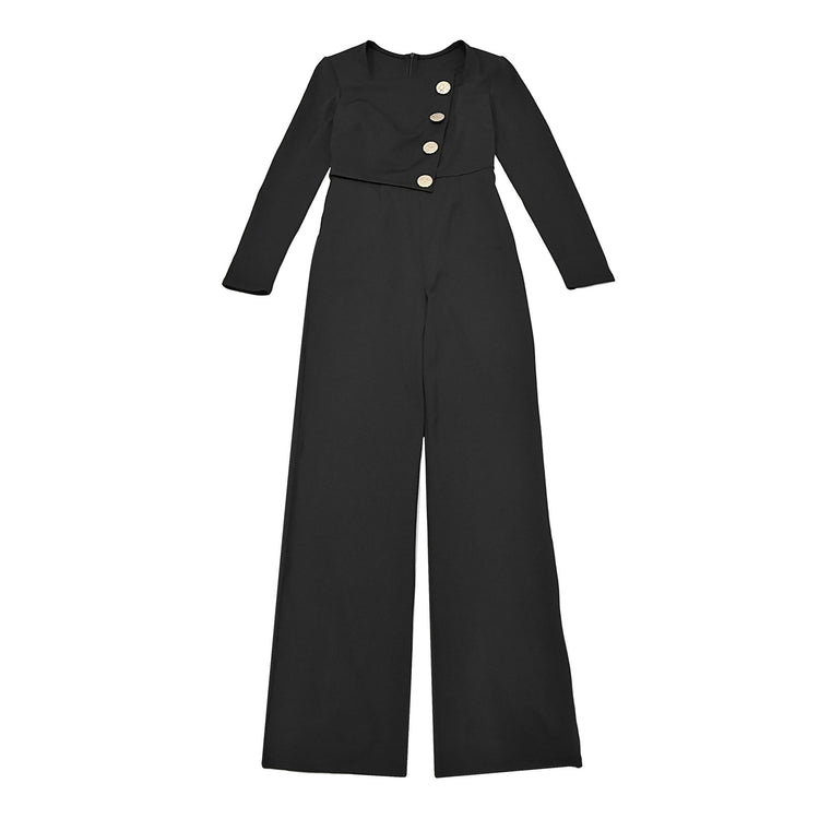 CM.YAYA Elegant Button Long Sleeve Irregular Girl Jumpsuits 2025 Spring Women's Overalls Outfits Night Club Streetwear One Piece