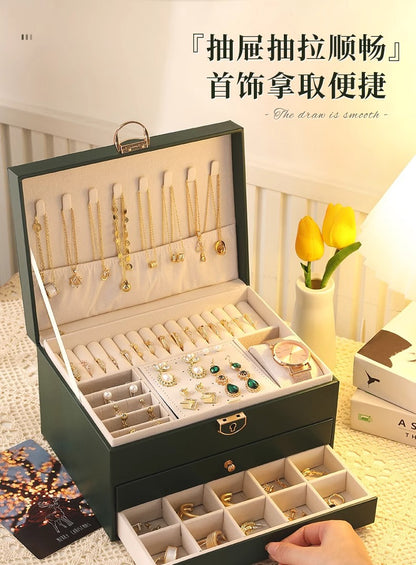 High-end jewelry storage box necklace earrings earrings earrings bracelet ring exquisite jewelry gold jewelry large capacity