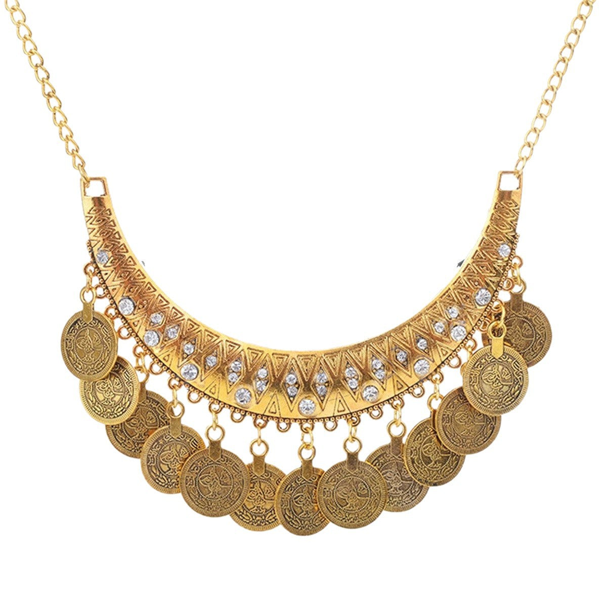 European and American Retro Fashion Golden Roman Coin Tassel Necklace Bohemian Ethnic Style Clavicle Chain Jewelry suit