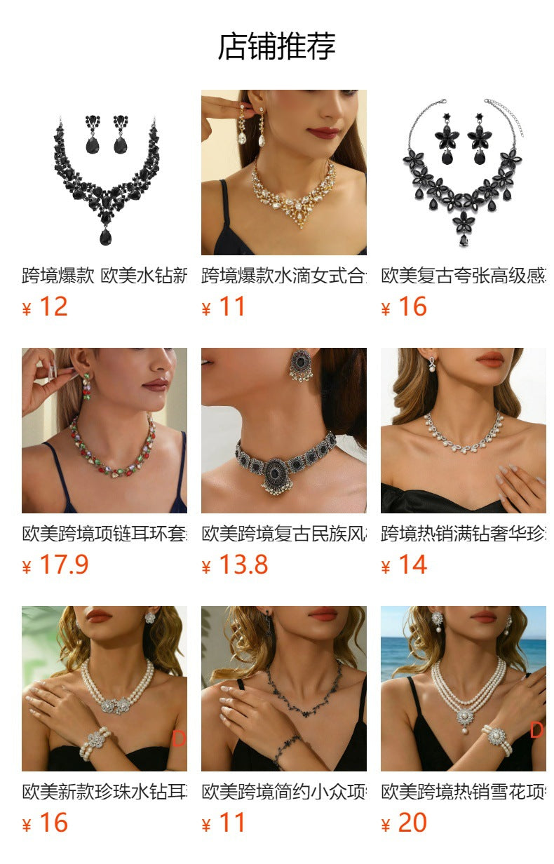 Jewelry Popular Exaggerated Bridal Necklace Bracelet Earrings Three-Piece High-End Crystal Banquet Jewelry Set