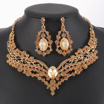European and American Export Jewelry Bridal Jewelry Accessories Necklace Earrings Set Live Performance Crystal V-Shaped Clavicle Chain for Women