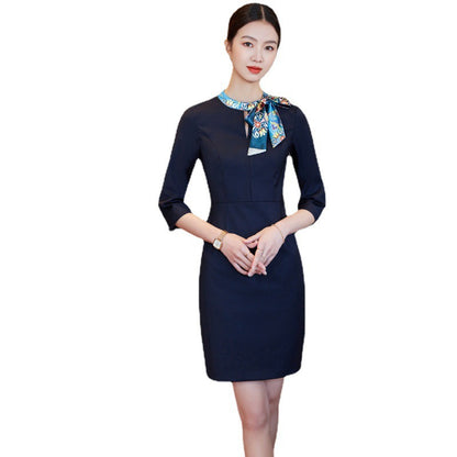 2023 Summer Fashion Temperament Stewardess Uniform Sleeve Business Wear Women's dress Hotel Jewelry Store Work Clothes