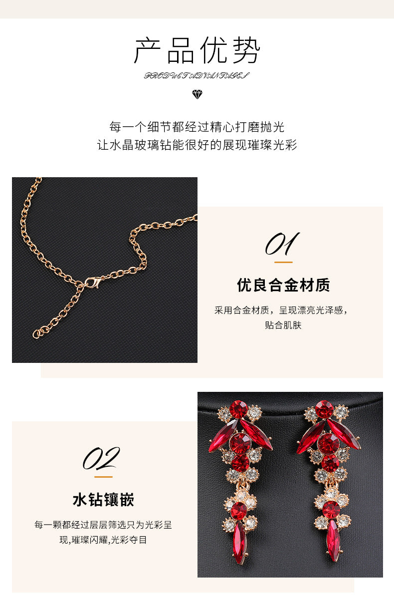 Europe and the United States Hot Jewelry Cross-border Supply Bridal Necklace suit Fashion High-end Crystal Wedding Dress Banquet Dress Jewelry