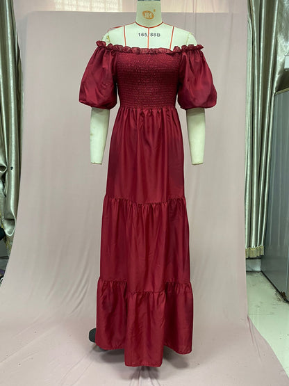 2025 Cross-Border New Spring and Summer European and American Clothing Dress One-Shoulder Floral Off-Shoulder Long Color Fairy Skirt