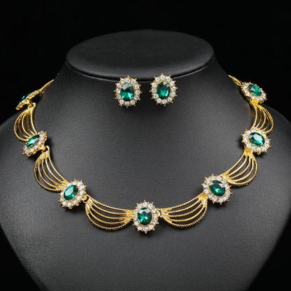Jewelry Set, Gemstone Necklace, Literary Retro, Medieval Palace Fan-Shaped, Beautiful Popular Necklace, Earrings Set