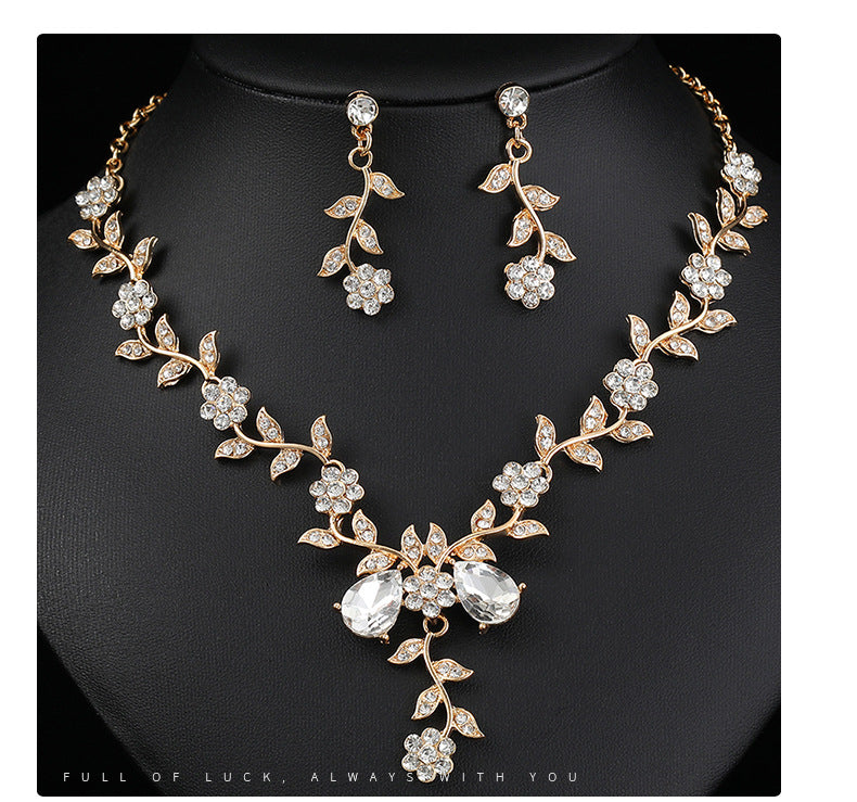 European and American Jewelry Necklaces and Earrings Set High-End Three-Piece Set Bridal Wedding Accessories New Foreign Trade Cross-Border Supply